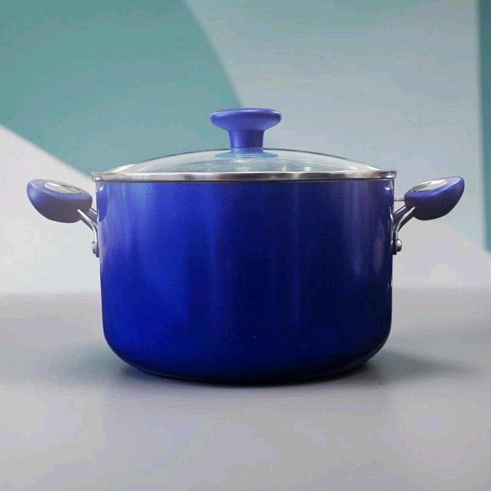 SilverStone Ceramic Aluminum Stockpot 6 Qt Blue Covered Dutch Oven Pot New